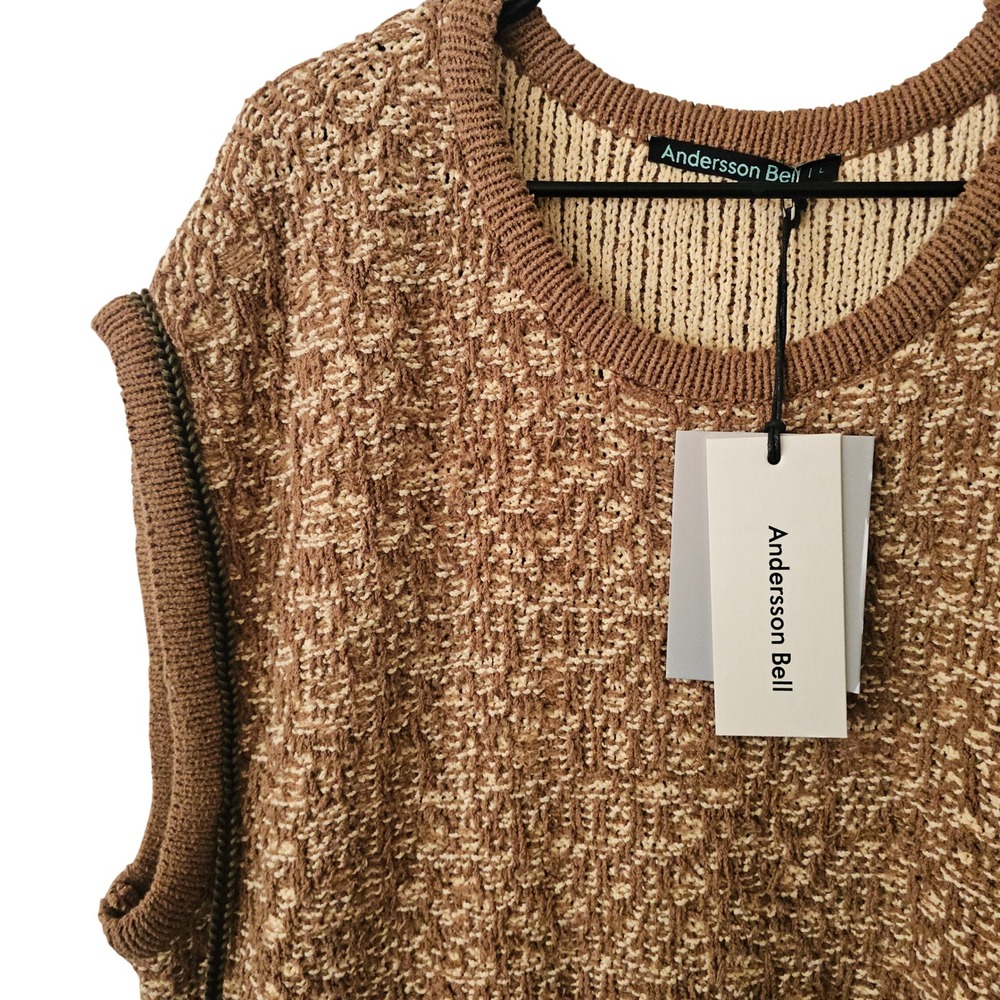 Andersson Bell Mens Elmers Vest atb866m Brown Boucle Knit Sweater Large NWT